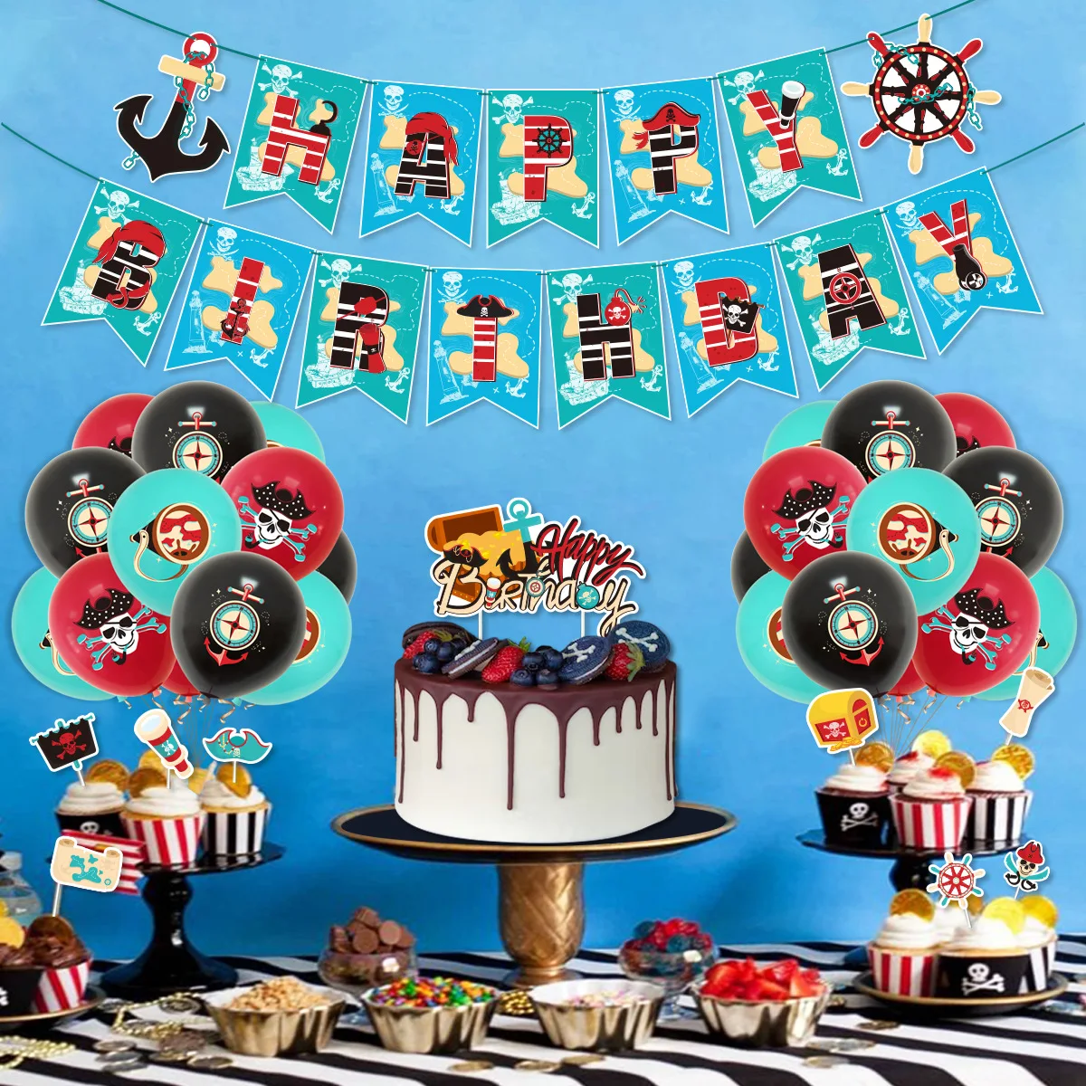 Пиратская тема для мальчиков товары дня рождения воздушные шары баннер топпер