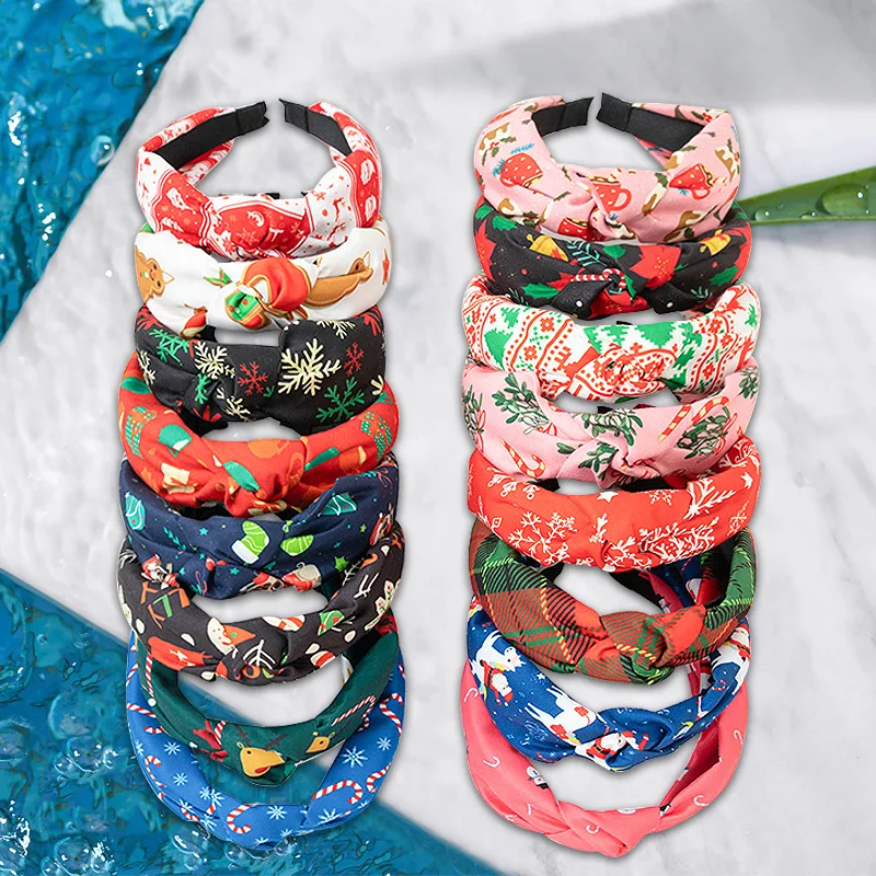 

Christmas Hair Accessories For Women Snowflake Print Hairband Simple Knotted Headband Girls Headwear Hair Band Party Prom Gift
