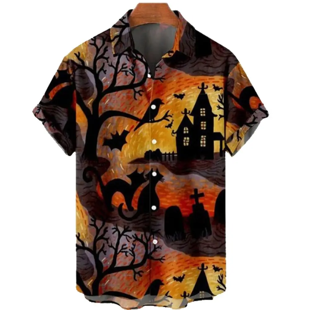 2023 Men's Shirt Short sleeve Vintage men's Halloween top Harajuku men's shirt Holiday Horror Hip hop casual loose T-shirt