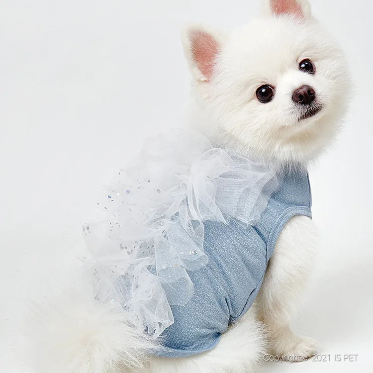 

New Lovely Gold and Silver Dot Pet Dog Clothes Cotton T-shirt Silver Hot Wrinkled Lace Dog Shirts for Dogs Costume