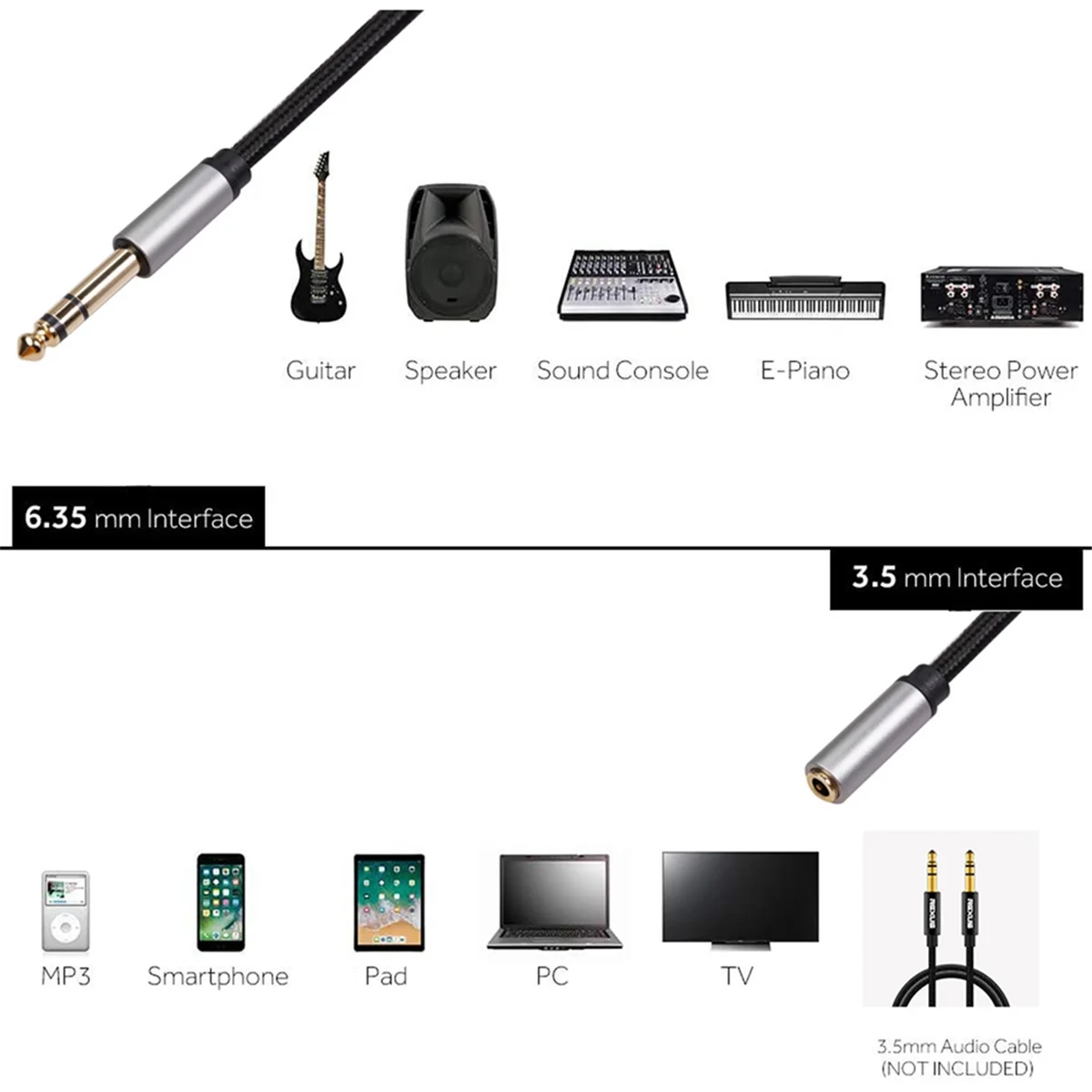 Аудио адаптер 6 35 мм 1/4 штекер до 3 5 1/8 гнездо стерео джек для усилителей гитары