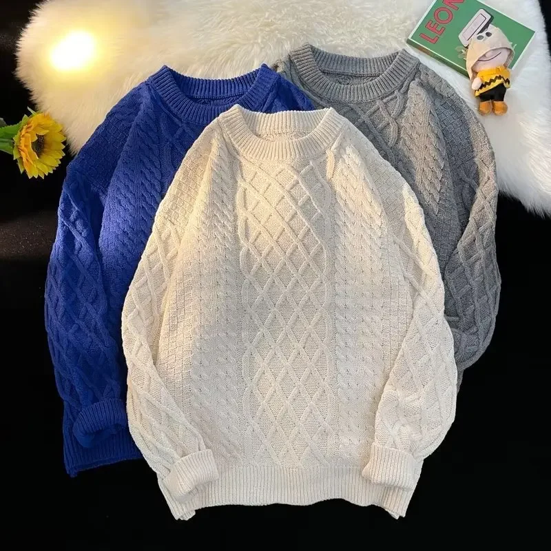 Мужской осенне-зимний вязаный свитер утолщенный элегантный пуловер свободного