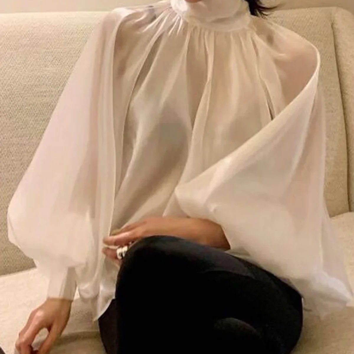 Женская Элегантная блузка Tinaa новинка 2024 свободные прозрачные Однотонные блузки