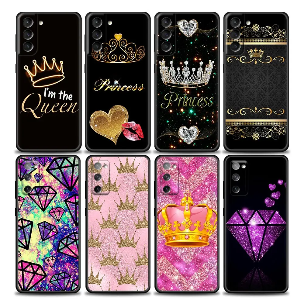 

I am Queen Princess Diamond Crown Case Cover For Samsung Galaxy S21 S22 S20 S 21 Ultra FE Plus S7 S8 S9 S10 Plus Lite Soft Cases