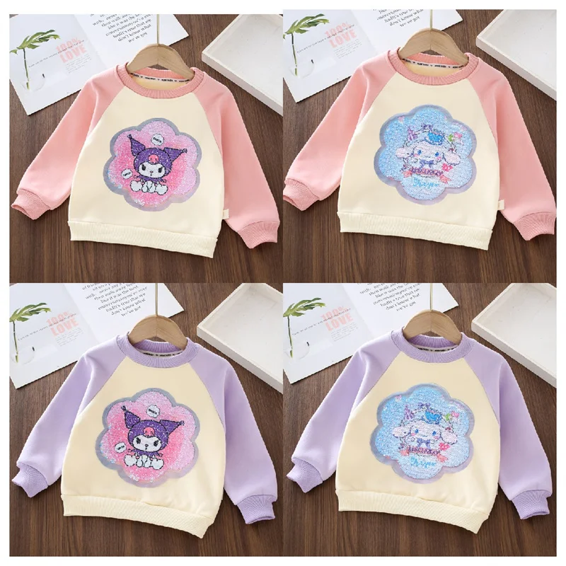 

Girls Kuromi Melody Warm Suede Sweater Children's Colorful Sequin Suede Sweater Autumn and Winter Childrens Long Sleeve Top