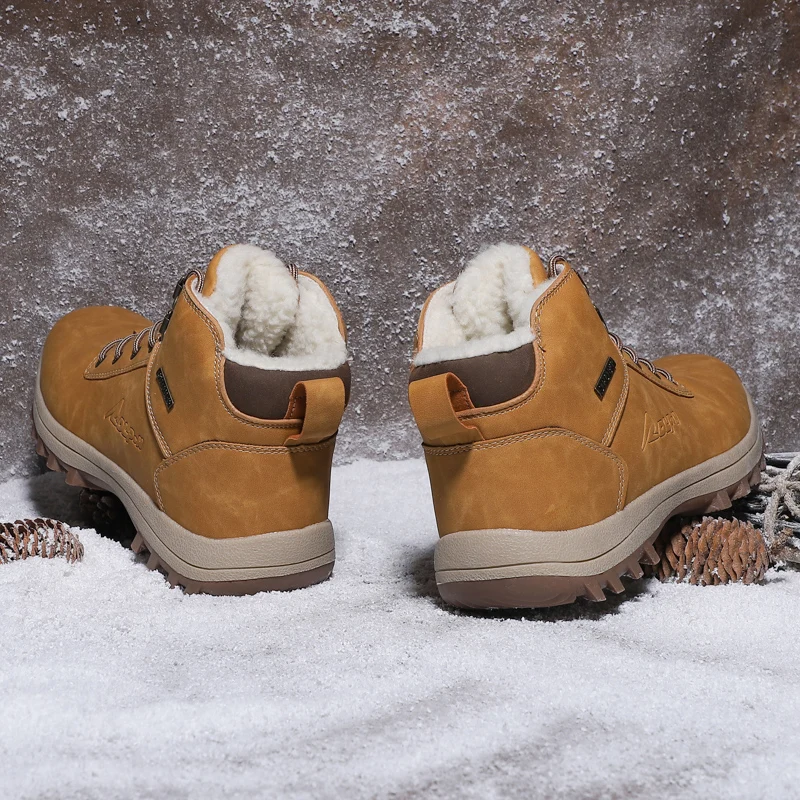 HIKEUP High-top Padded Hiking Shoes Men And Women's Models Warm Cotton Sports Casual Climbing Hiking Plush Anti-Slip RubberSole