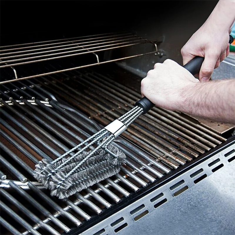 

18 Inch Three Wire Oven Cleaning Brush BBQ Grill Brush and Scraper Barbecue Kit Cleaning Brush Stainless Steel Tools