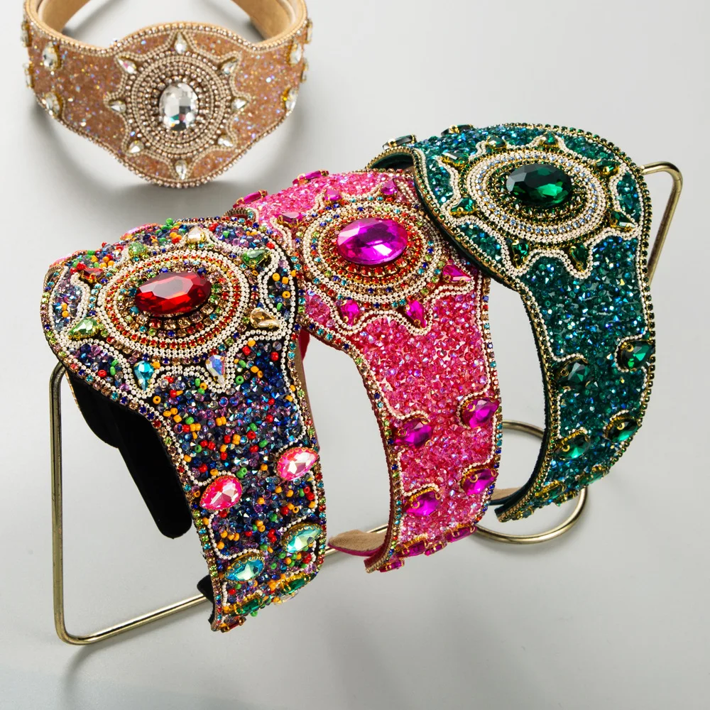 Роскошный обруч для волос в стиле барокко, Дворцовый стиль, ручная работа, полностью из бисера, Хрустальный женский ретро, высококачественный широкий обруч для волос, женские аксессуары для волос