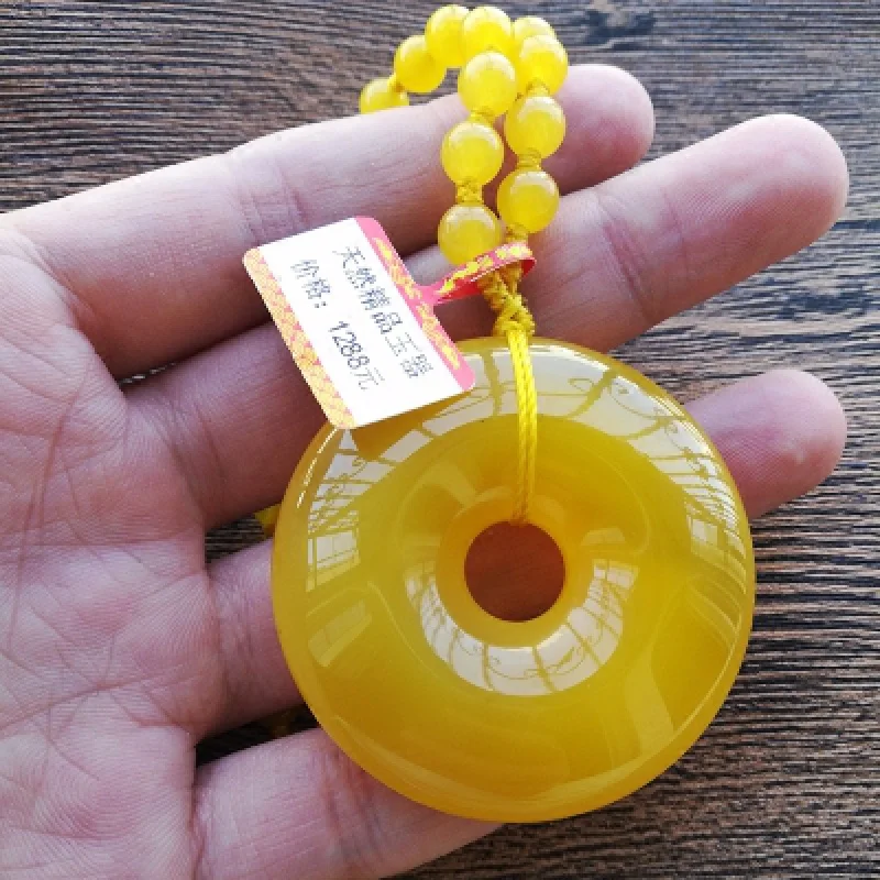

Exquisite Pure Natural Ice Yellow Chalcedony Agate Safety Bule Pendant