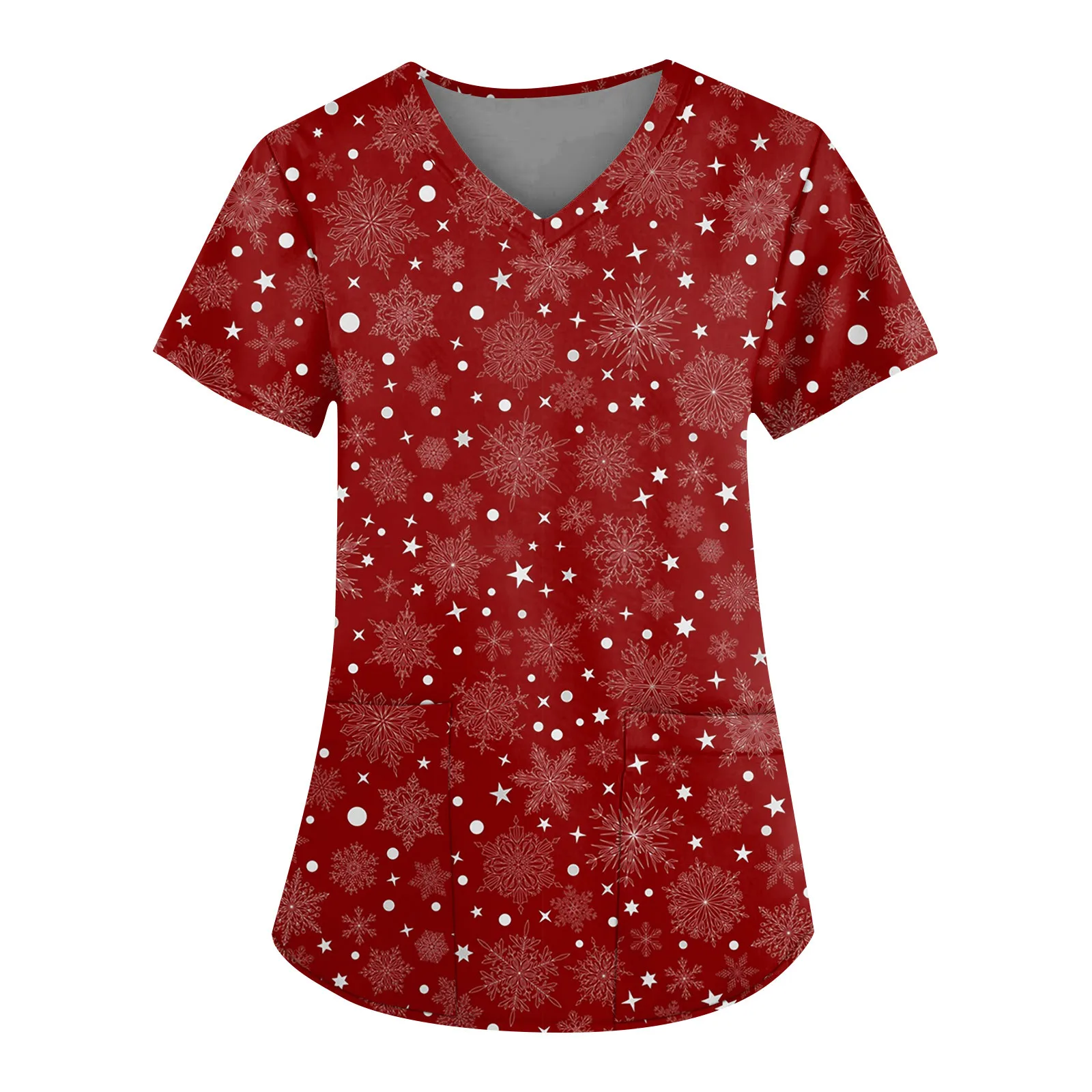 

Ladies Tshirt Short Sleeve V-Neck Pocket Workwear Top New Christmas Versatile Women'S Clothing 2023 T-Shirts Female‘s Tops