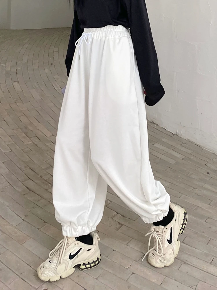 

QWEEK White Jogging Sweatpants Women Korean Style Oversize Joggers Sports Pants Harajuku Basic Loose Gray Trousers Female 2022