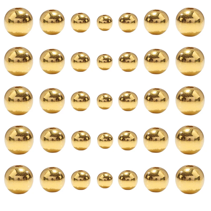 Оптовая продажа 3 4 6 8 10 12 мм 30-500 шт. позолоченные круглые бусины CCB, бусины россыпью, Обжимные бусины, детская фурнитура