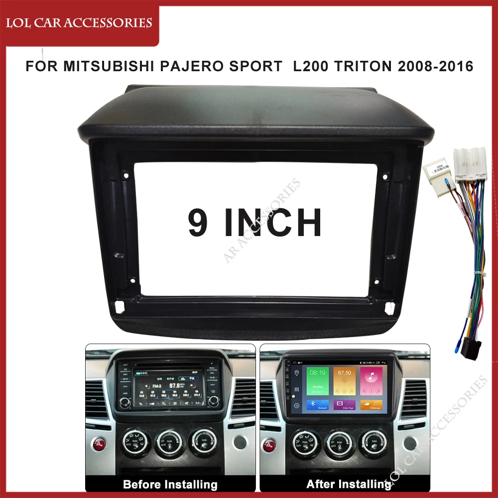 9 Inch Car Radio Fascias For MITSUBISHI Pajero Sport L200 Triton 2008-2016 Dash Frame 2 Din Panel DVD Gps Mp5 Android Player