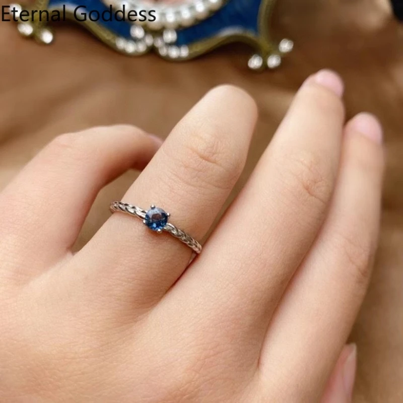 

925 Sterling Silver Sapphire 100% Natural Royal Blue Sapphire Ladies Ring 4mm*4mm VS Grade Sapphire Silver Jewelry Wedding