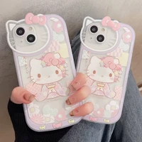 bandai hello kitty creative lens phone cases for iphone 13 12 11 pro max xr xs max x 78plus lady girl shockproof soft tpu shell