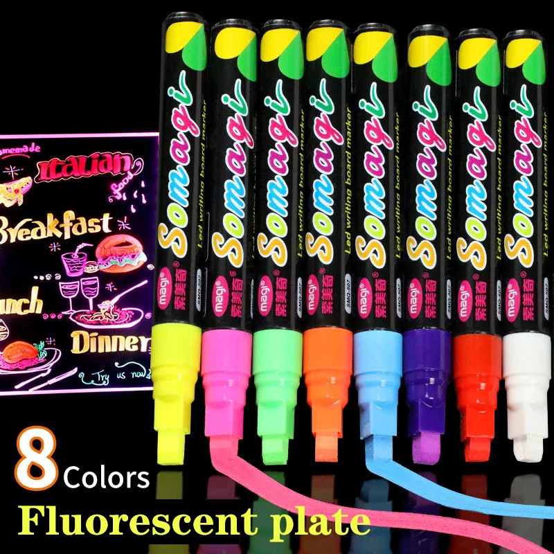 

8pcs Color LED Special 7MM Pen For Fluorescent Plate Erasable Advertising Light Board Pen Blackboard Graffiti Liquid Chalk