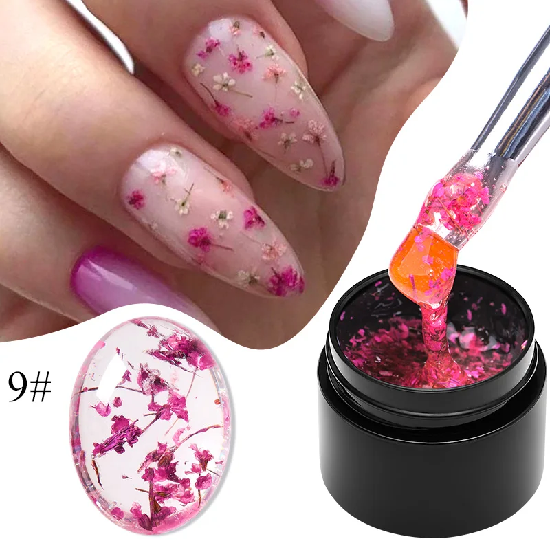 

MEET ACROSS 5ml Dried Flowers Gel Nail Polish Semi Permanent Varnish Glitter Flower Hybrid Liquid Glue Soak Off Uv Gel Nail Art