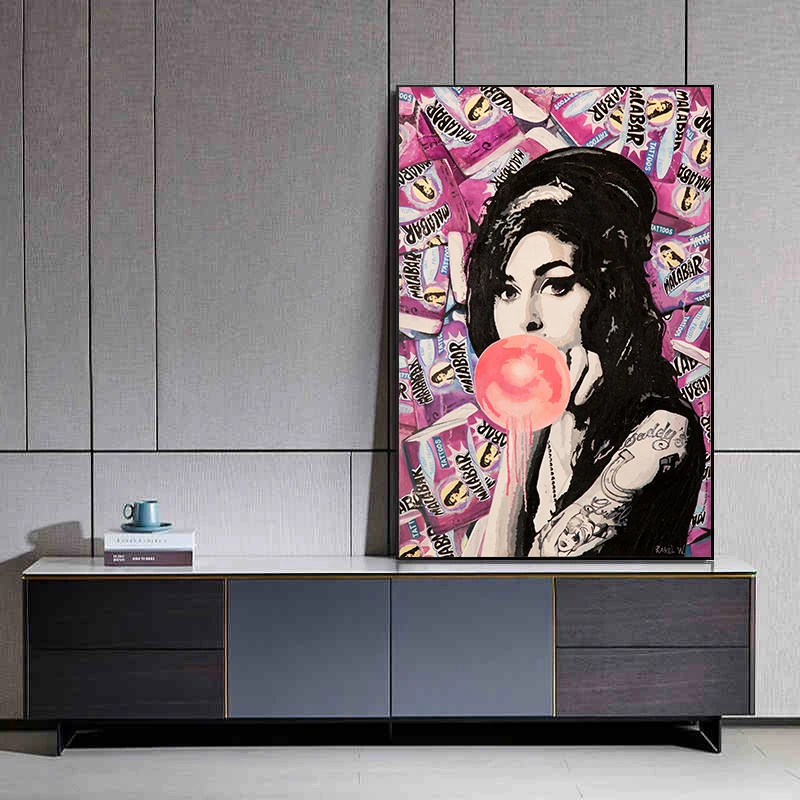 Картина на холсте с изображением музыкальной певицы звезды Эми и винного дома