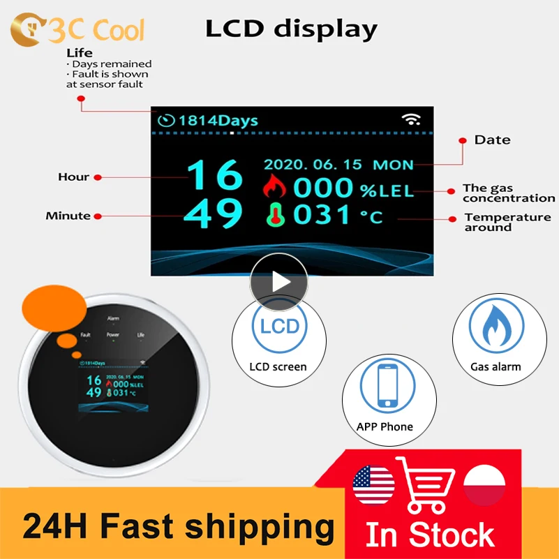 

1/2PCS Wireless Household Natural Gas Sensor Combustible Household Smart Gas Alarm Detector Leakage Sensor Temperature Detector