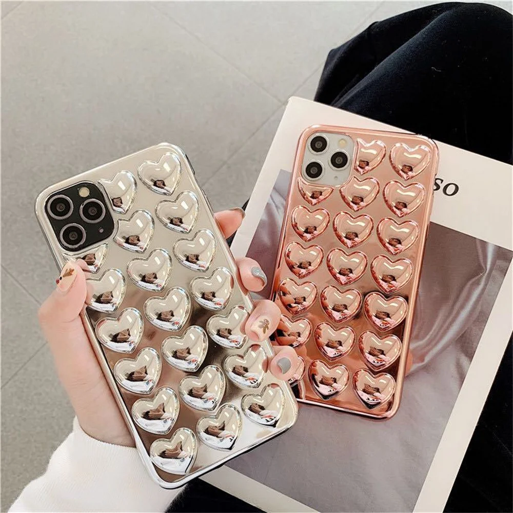 

Electroplated three-dimensional love case iPhone 14 Apple 13pro/12/11/xr fashionable personality mobile phone soft shell