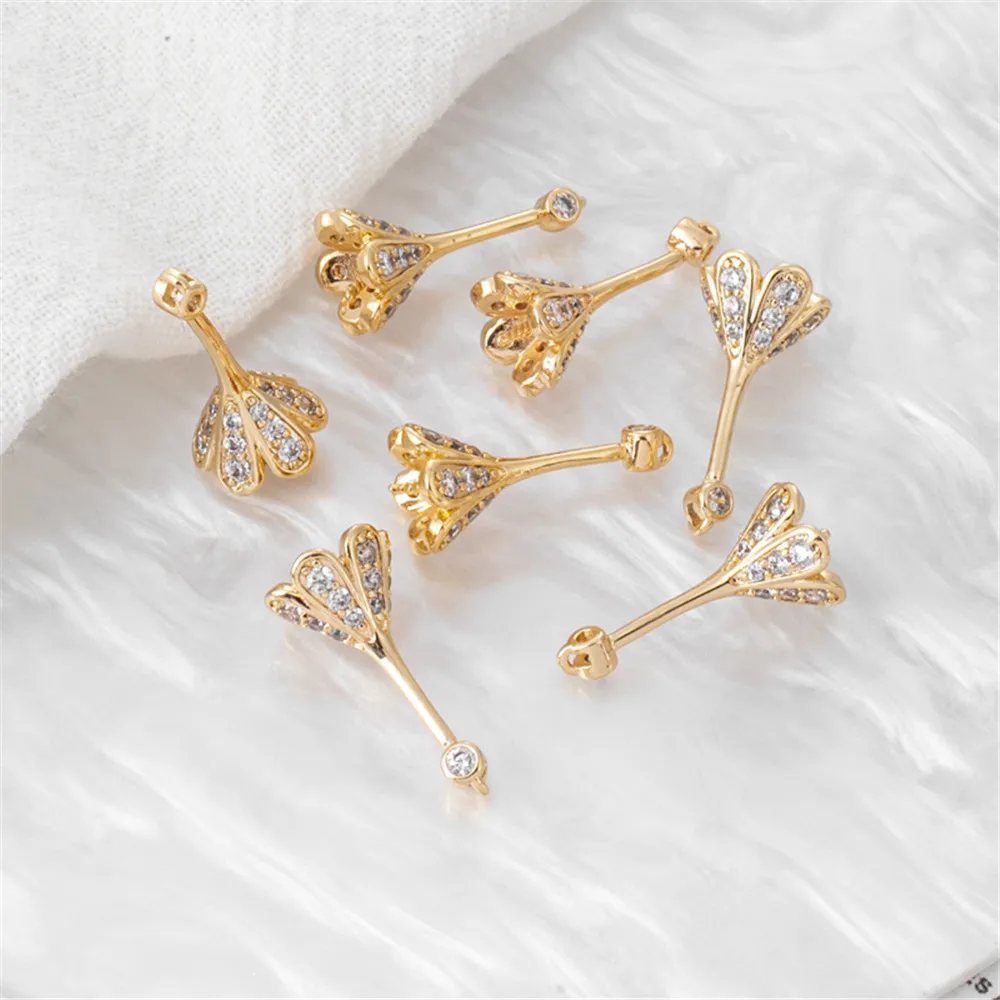 

14k gold color retaining inlaid zircon with pin morning glory pendant with pearl jade crystal diy accessories