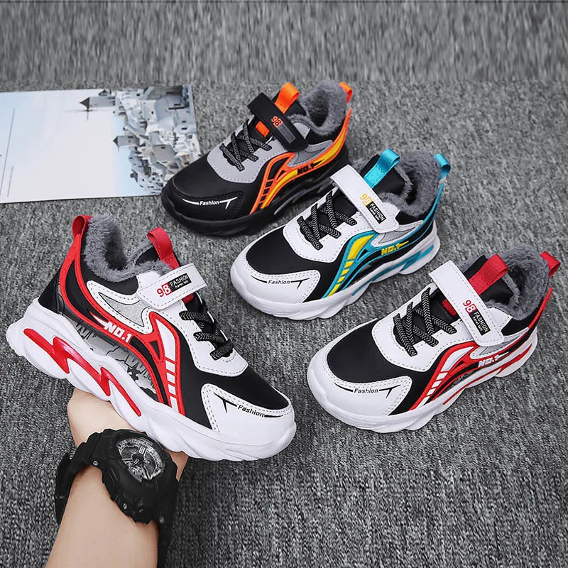 SENAGE Children's Snow Shoes Warm Plush Cotton Shoes Fashion Winter Kids Walking Sneakers Casual Light Soft Flat Shoes for Boys