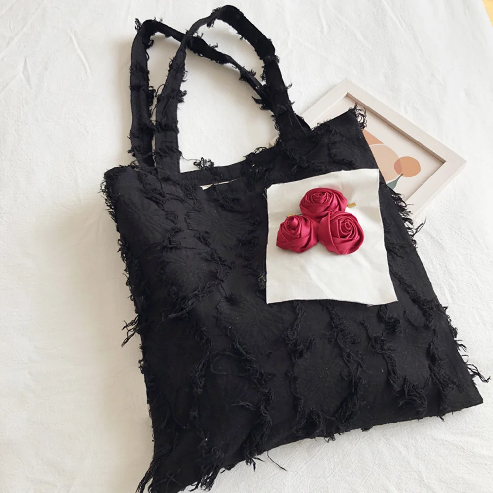 

High Quality Canvas Shoulder Bag 2023 Beautiful Casual Rose Handbag Beach Bag Black Shoulder Bag Shopping Tote