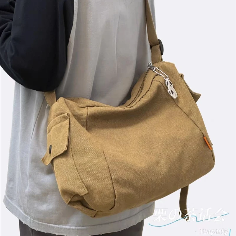 

Japanese Simple Canvas Bag Student Messenger Bag Ins Brand Backpack Unisex Crossbody Bags 2023 New Shoulder Bag