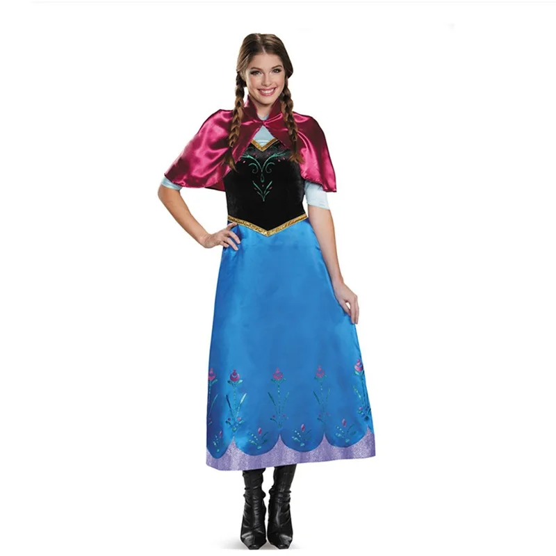 

Animation Movie Frozen Princess Anna Cosplay Costume Girls Anime Halloween Ethnic Outfits Adult Dress Cape Set Large Size S-4XL