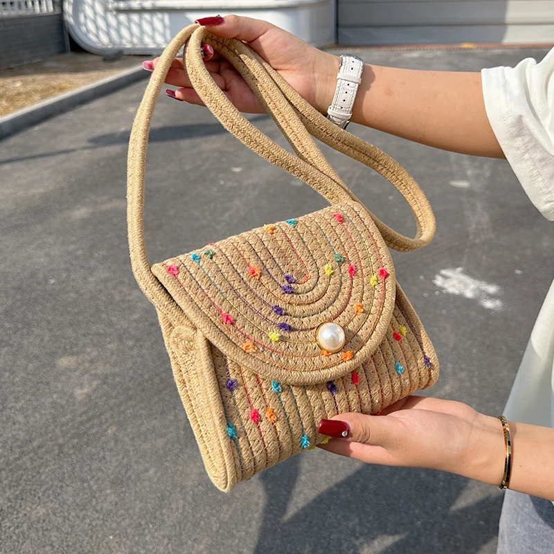 Cotton Rope Bags For women Handamade Woven Handbag Summer new cute tote Bag Beach Bag Drawstring Shoulder Crossbody Bag  Purse