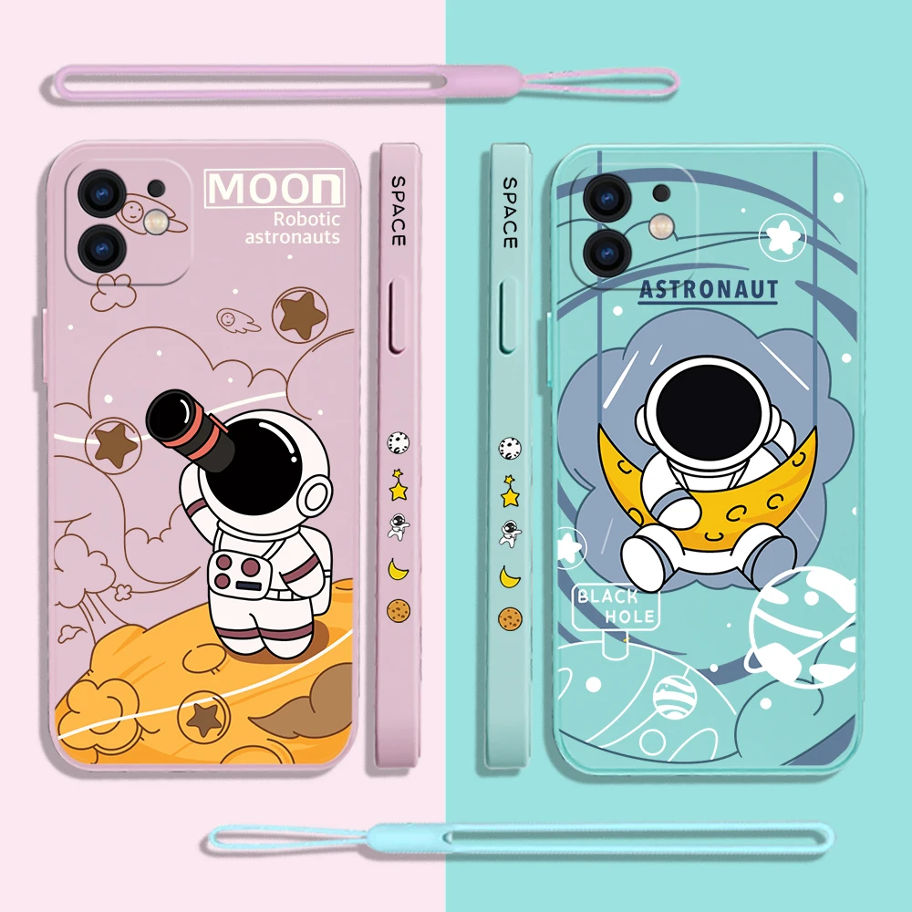 

Cartoon Robotic Astronauts Phone Case For Xiaomi Redmi Note 12 11 11T 10 10S 9 Pro Plus 10C 9A K40 K50 K60 4G 5G With Hand Strap