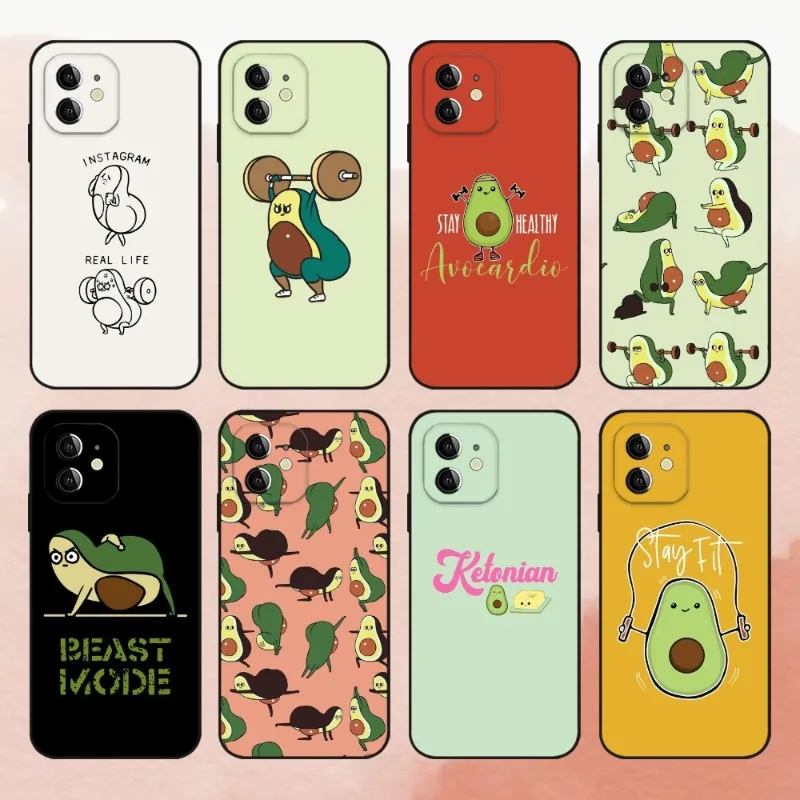 

Avocado Working Out Phone Case for Iphone 13 11 12 Pro Max Xr X Xs Mini 6 6s 7 8 Plus SE 2022 Black Soft Silicone Cover