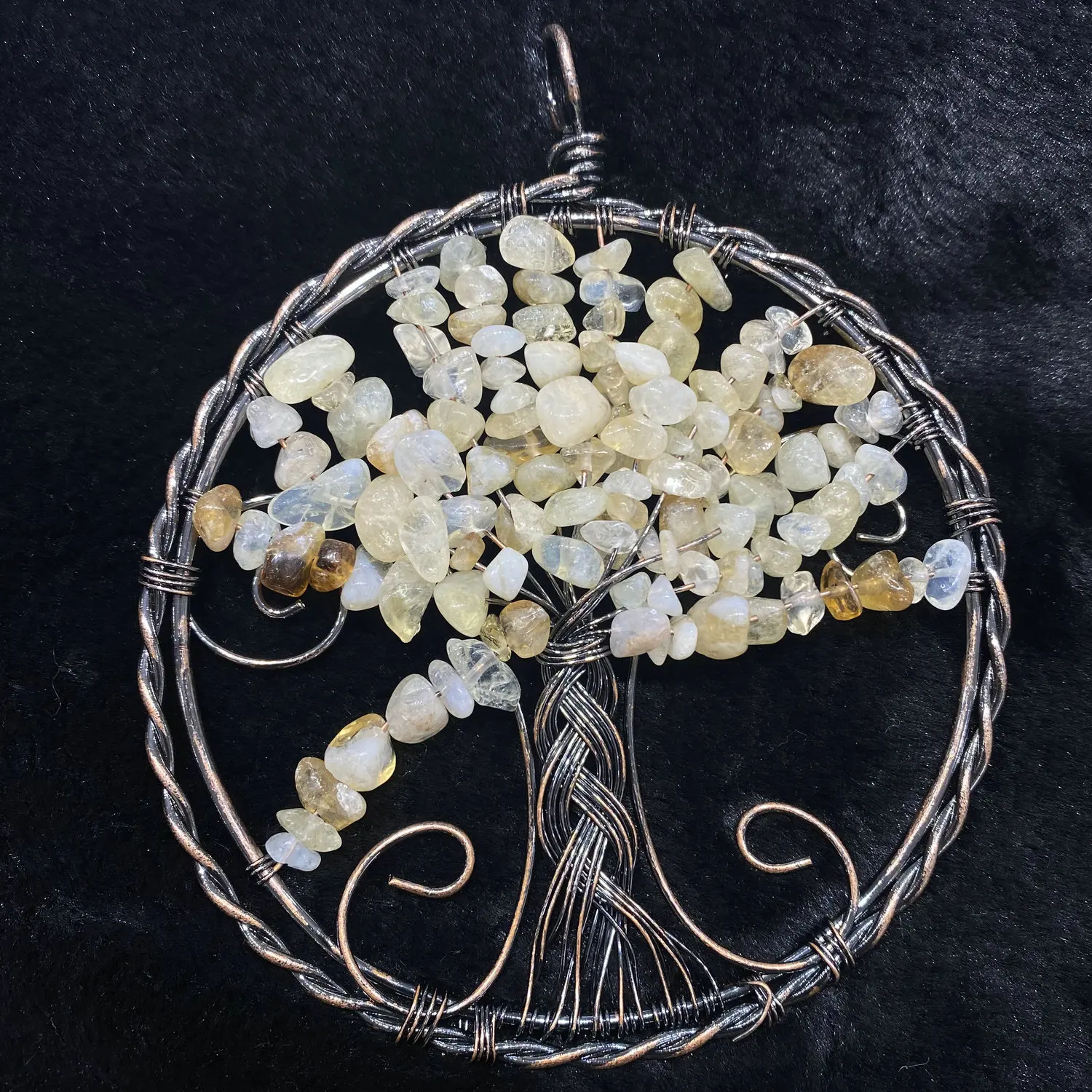 

Natural Citrine round Tree Of Life Antique Copper Wire Wrapped Pendant Jewelry DIY