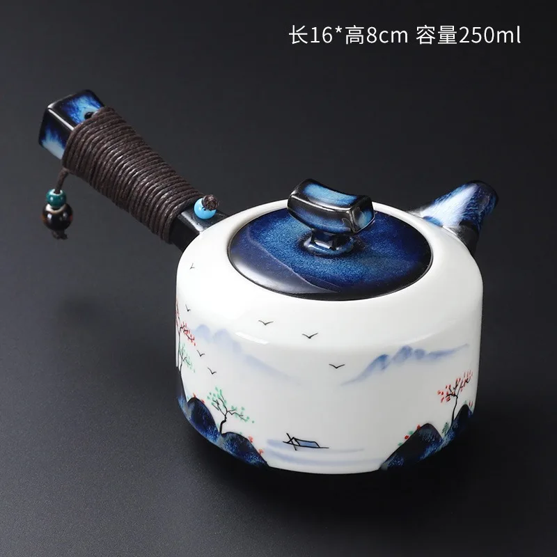 

Заварочный чайник Tianmu с боковой ручкой, ручная роспись, домашний чайник в стиле ретро, с перевязанными веревками, в стиле ландшафта