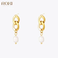 roxi bohemia baroque irregular pearls earrings for women 925 sterling silver drop chain pearl hoop earring stud jewelry brincos