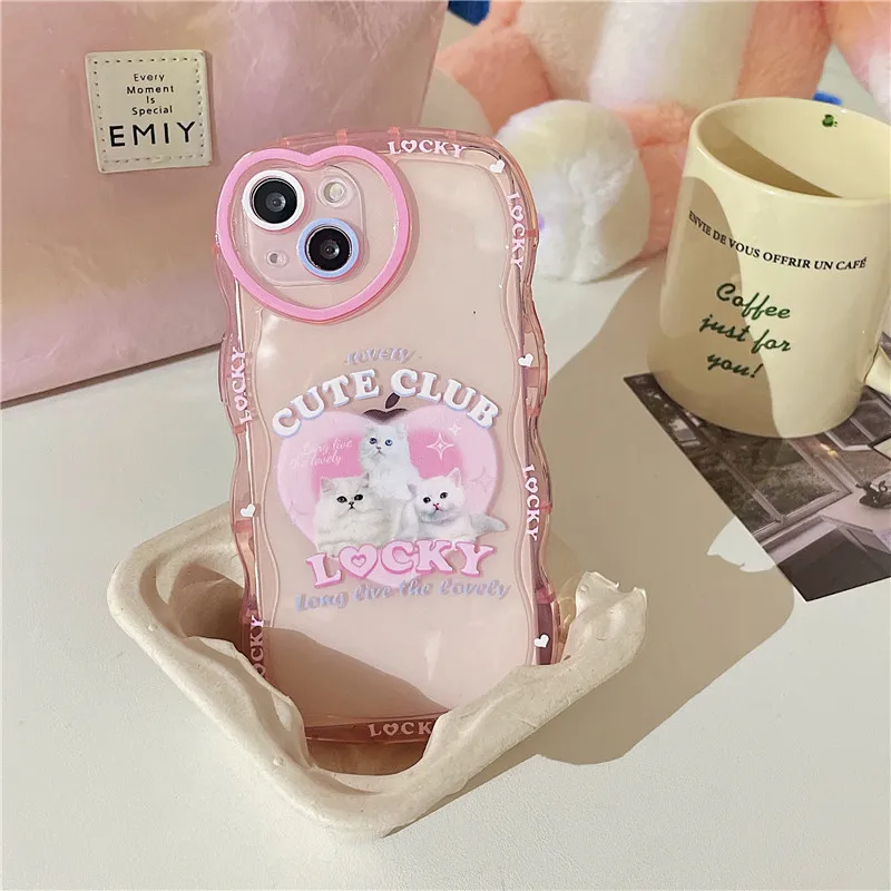 

Cute Love Kitten Phone Case Transparent TPU 12/13Pro Max For iPhone 11 Silicone Shockproof Soft Shell Protection Back Cover