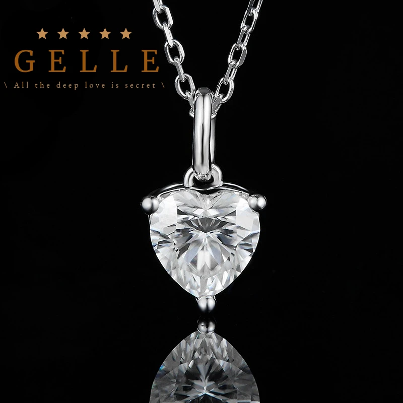 

GELLE VVS1 D Color Moissanite Necklaces 1CT Pendant Heart-shaped Excellent Diamond S925 Platinum Necklace Wedding Engagement