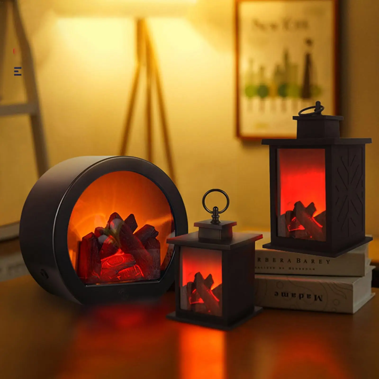 LED Flame Fireplace Lantern Simulation Fireplace Log USB Powered Fireplace Ornaments Effect Lamp Flame Christmas Lights Bat Q5S4