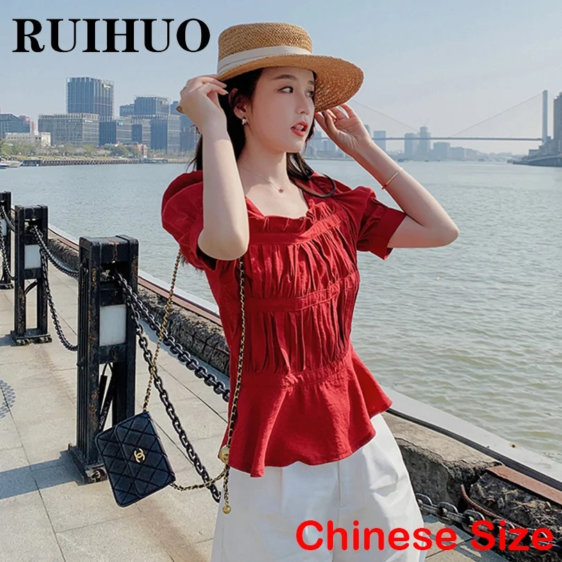

RUIHUO милые летние топы 2022 женские блузки красная женская рубашка корейская мода китайская фотография Новые поступления