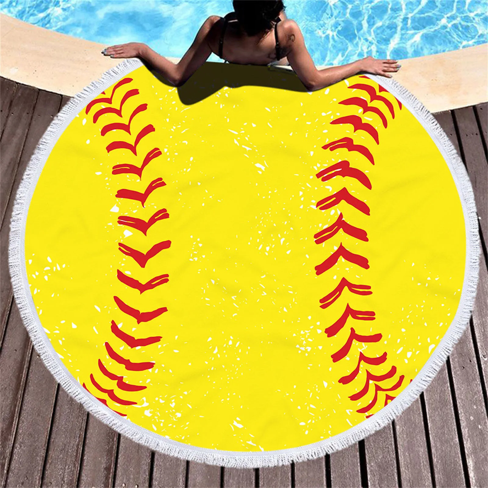 

Round Softball Beach Towel Ultra Light Blue Bath Towel Sandproof Beach Blanket Multifunctional Floating Toys for Pool for Baby