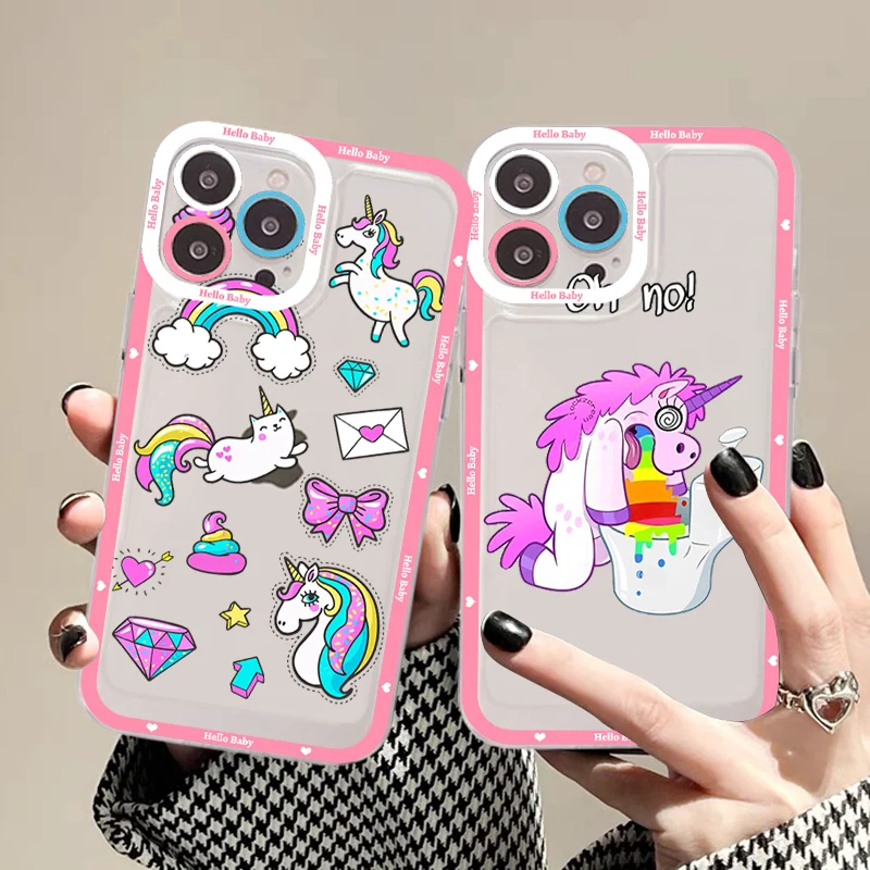 

Unicorn Cartoon Phone Case For IPhone 14 13 12 11 Pro Max Mini X Xs XR 6 7 8 Plus SE 2020 Transparent Case