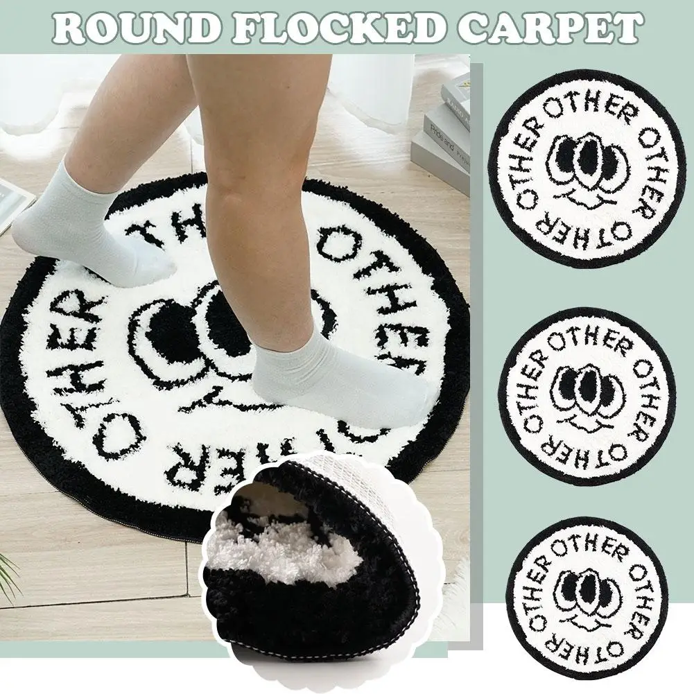 

Ins Style Round Flocking Carpet Bathroom Anti-Slip Mat Water Room Bedroom Absorption Bedside Living Plush Blanket Rug Floor D1Z3