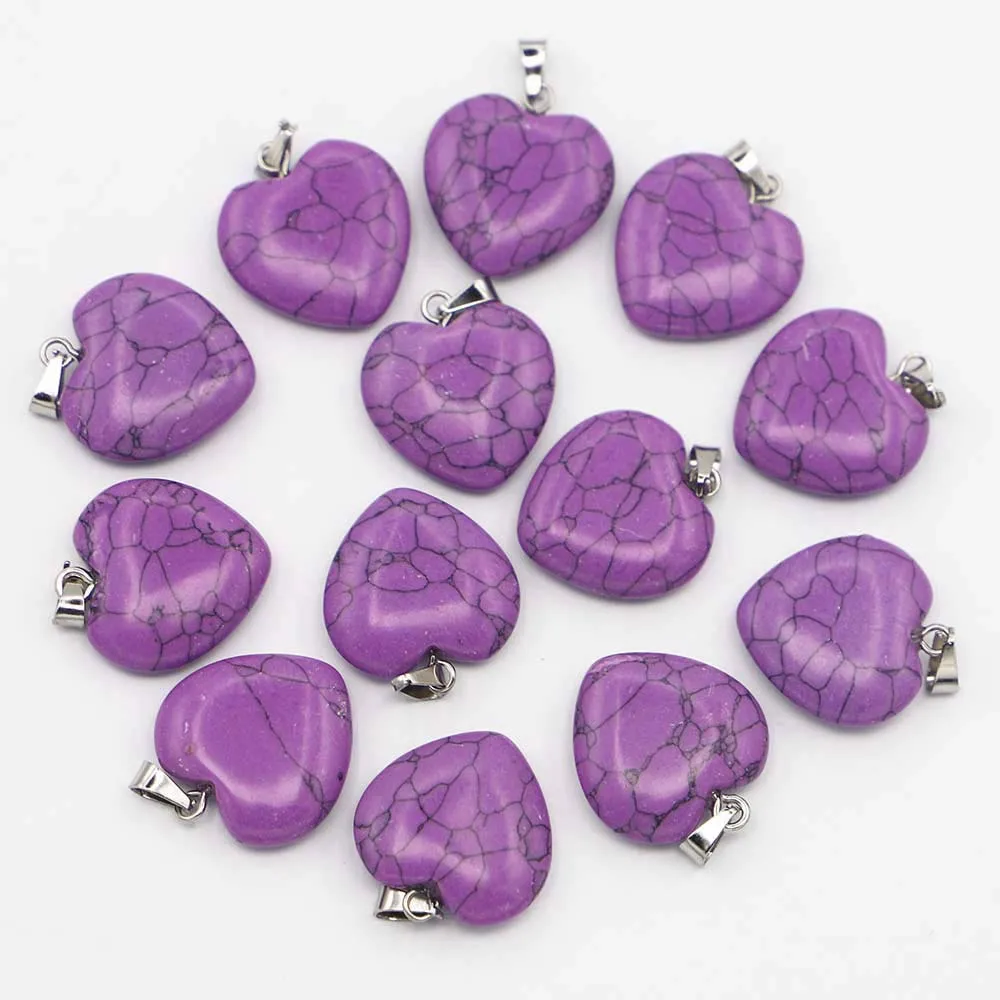 Free Shipping 20mm Natural Stone Love Necklace Pendant Heart Key Chain DIY Fashion Charm Jewelry Accessories Wholesale 24Pcs/Lot