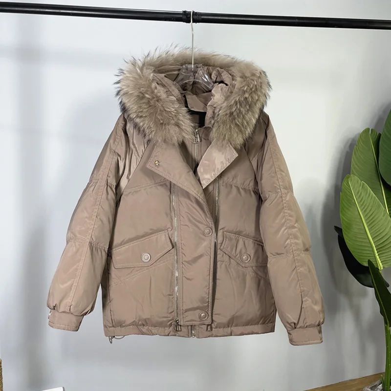 2022 Winter New Down Jacket Women's Short Korean Version Big Fur Collar Fashion Loose Thick Warm White Duck Down Coats Female