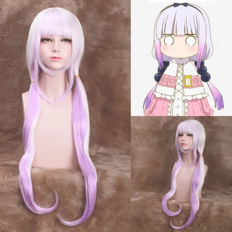 

Kobayashi-san Chi No Maid 80cm Dragon Kamui Kanna Wigs Gradient Cosplay Peluca Hair Ornaments Wigs Horns Headdress Accessories