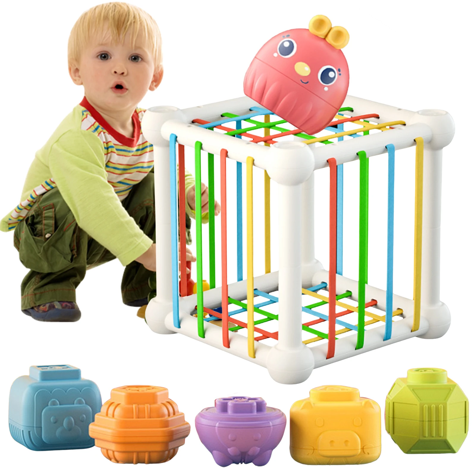 

Baby Shape Sorter Toys Colorful Cube Sorting Bin With Elastic Bands Montessori Learning Activity For Fine Motor Skills Color