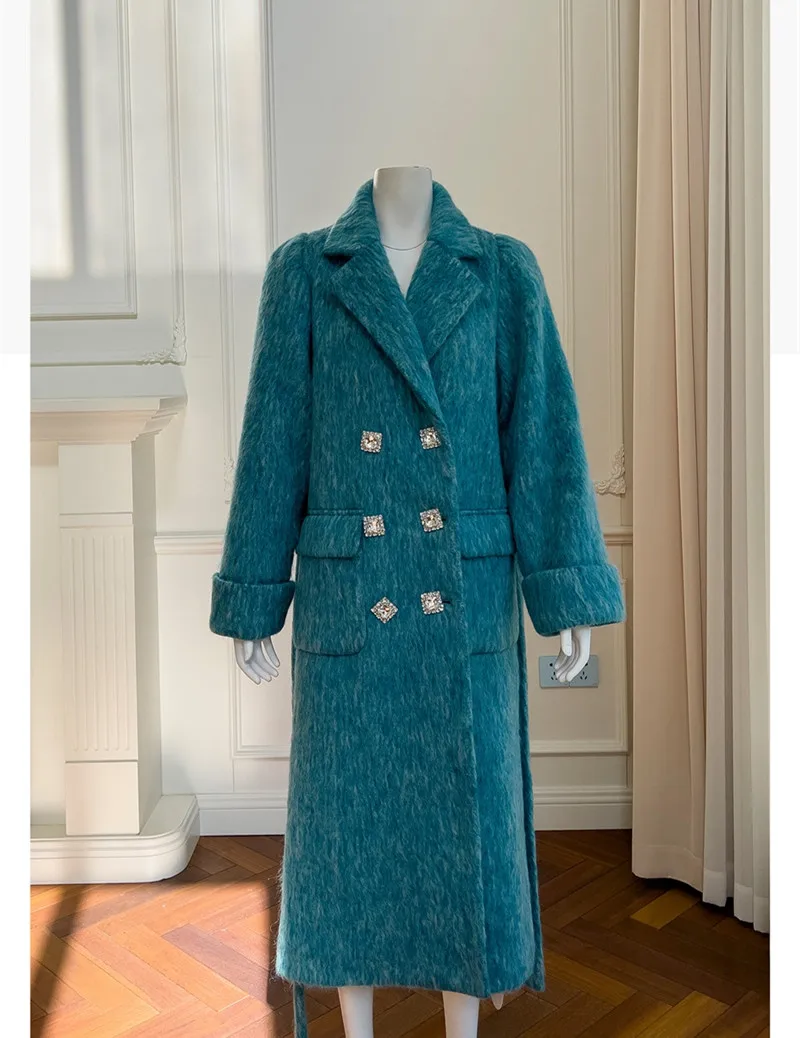 Lingzhiwusis французская винтажная синяя элегантная верхняя одежда высокого качества