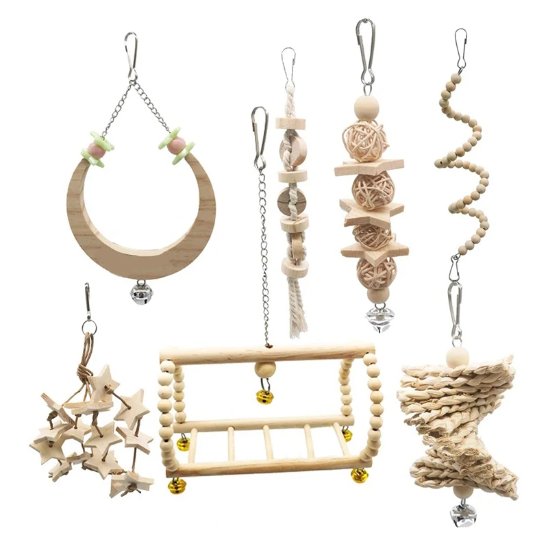 

7Pcs Bird Parrot Chewing Play Toys, Swinging Toys, Suitable For Small Parakeets,Budgie,Macaws,Conures,Finches,Love Birds