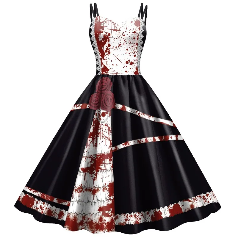 

Halloween Women Role-playing Costumes Scary Print Sling Dress Carnival Celebration Crazy Cosplay Deguisements Sexy Clothing Play