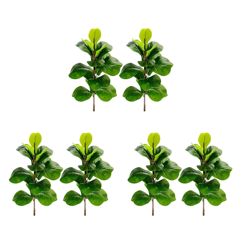 

6X Artificial Plants Fiddle Leaf Fig Faux Ficus Lyrata Tree Fake Green Bushes Greenery For Garden Porch Window Box Decor